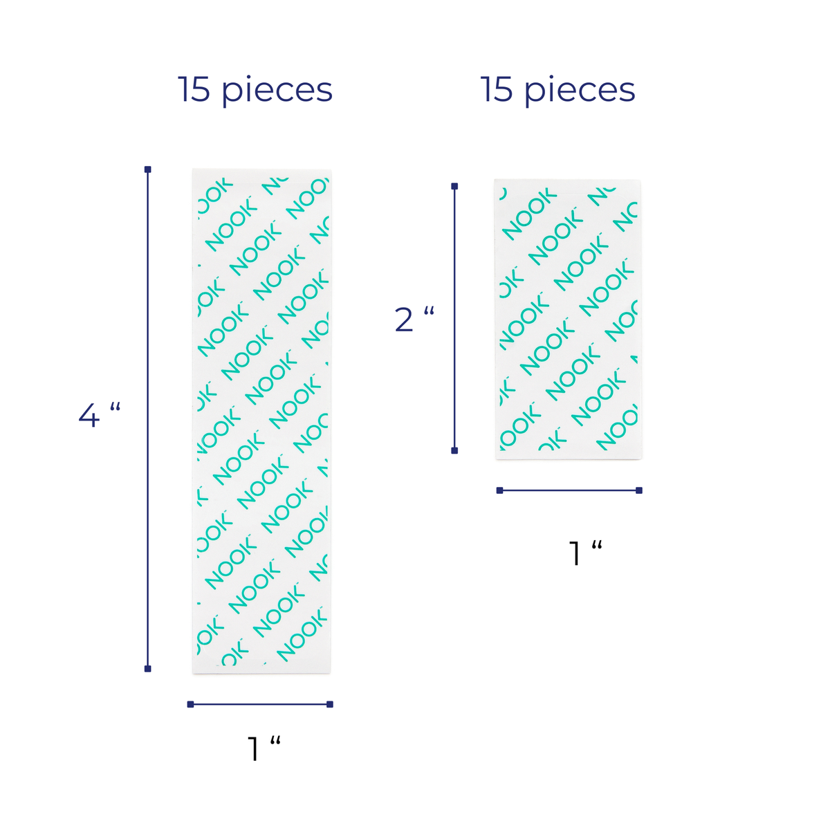 NOOK Travel Sealing Tape strip sizes: 15 pieces at 4x1 inches, 15 pieces at 2x1 inches
